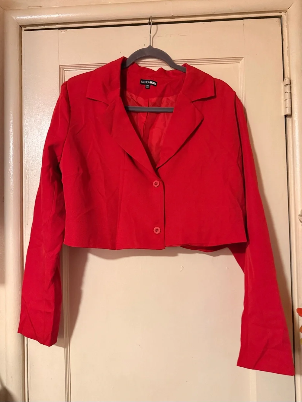 Fashion Nova Red Pleated Blazer and Skirt Set